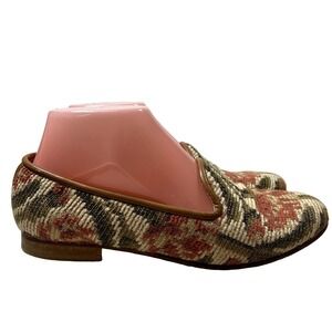 Zalo Loafers Womens Size 7 M Beige Needlepoint Tapestry Floral Leather Sole
